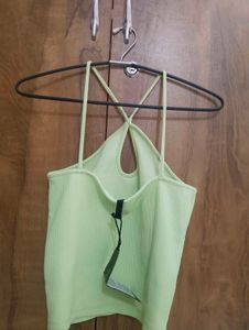 Lime Green Ribbed Cutout Halter Top