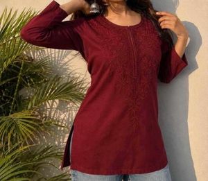 Maroon Embroidered Kurta Top