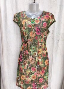 Embellished Floral Print Sheath Dress