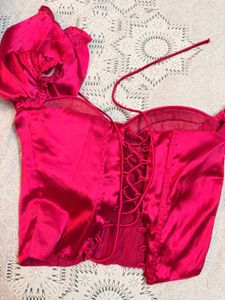 Satin Off-Shoulder Corset Top