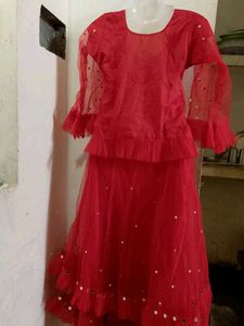 Red Embellished Lahenge Choli Set