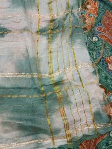Tie-Dye Dupatta with Gold Stripes