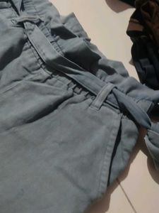 Light Blue Belted Palazzo Pants