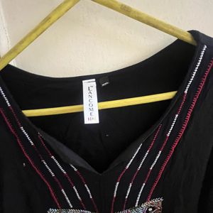 Boho Embroidered Black Tunic