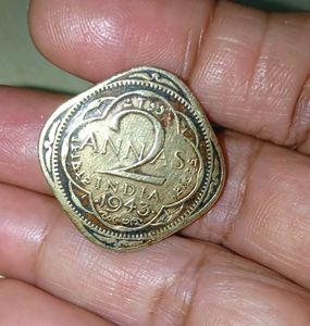 2 Annas 1943 George VI King Emperor Bombay Mint