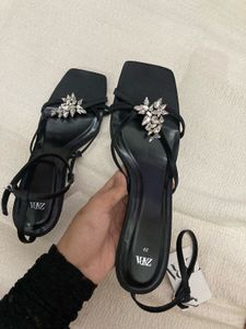 Zara Embellished Black Heeled Sandals