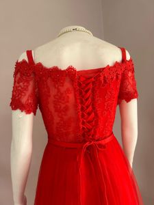 Stunning Red Off-Shoulder Lace Gown