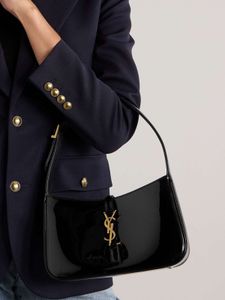 Saint Laurent Black Patent Leather Hobo Bag
