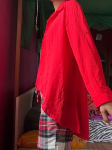 Bright Red Button-Down Shirt