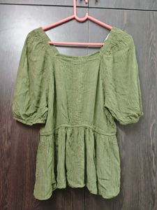 Chic Green Peplum Button-Up Top