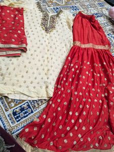 Elegant Cream & Red Lehenga Choli Set