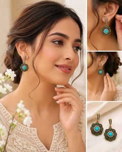 Vintage Antique Turquoise Stone Earrings