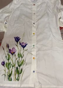 White Kurta with Floral Print XL