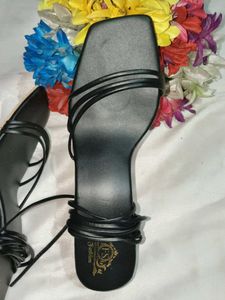 New Black Tie up lace heels Sandals