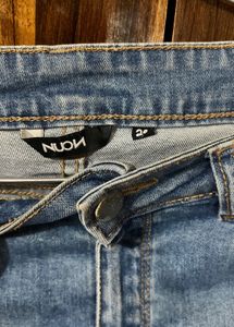 NUON Blue Distressed Studded Sides Denim Shorts