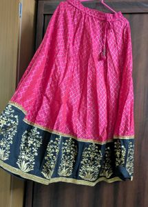 Vibrant Pink Ethnic Skirt with Black Border