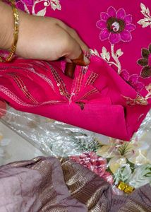 Unused new Embroidered Fuchsia Saree