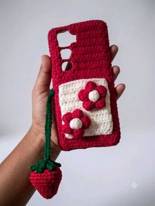 Handmade Crocheted Phone Case with Strawberry Char