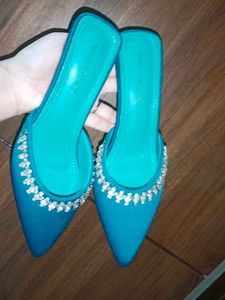 Stunning Teal Embellished Mules