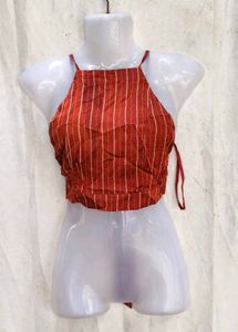 18138. Chic Striped Halter Neck Crop Top