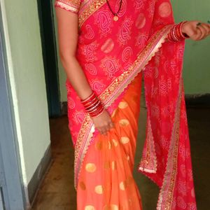Vibrant Pink & Orange Saree