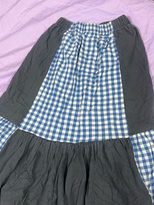 Blue Checkered Maxi Skirt