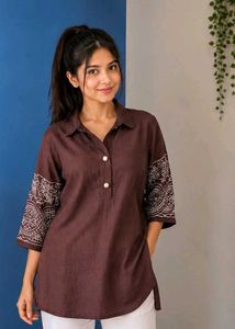 Brown Kurta with Decorative Sleeves
