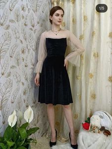 Elegant Black Velvet Dress with Sheer Sleeves