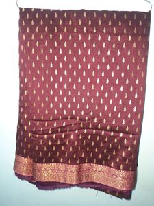 Brand New Saree,wine And Golden Color