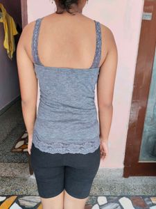 Grey Lace Trim Camisole Top