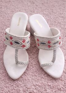 Embellished White Flat Sandals