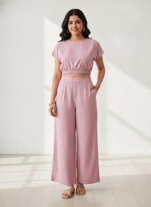 Pink Striped Crop Top & Palazzo Pants Set