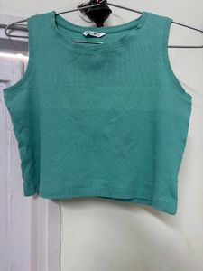 Teal Cropped Ribbed Tank Top