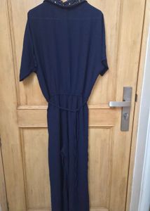 Navy Jumpsuit with Beaded Collar