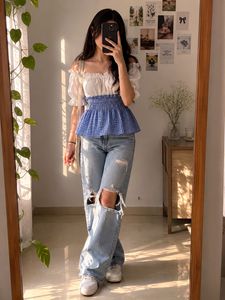 Off-Shoulder Smocked Gingham Top
