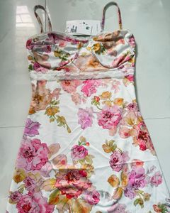 Floral Print Mini Dress with Lace Trim