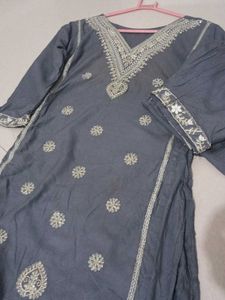 Elegant Grey Embroidered Kurta Set
