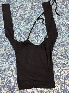 Black Long Sleeve Tie Back Top