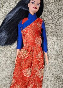 Stunning Red & Blue Lehenga Choli Doll Outfit