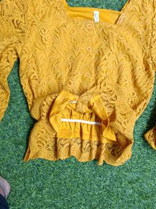 Stylish Yellow Lace Top used once only