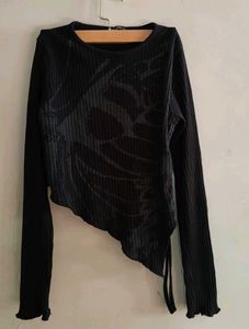 Unique Black Ribbed Graphic Top