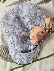 Fuzzy Gray Hair Cap with Bow 🧢