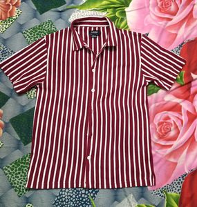 Meroon With White Striped Shirt For Men