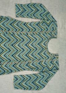 Teal Chevron Print Kurta Set with Dupatta
