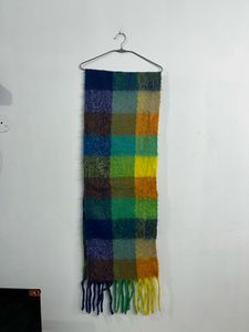 Colorful Plaid Scarf with Fringe