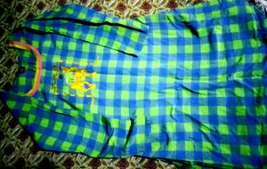 Blue &amp; Green Checkered Kurta with Camel Print