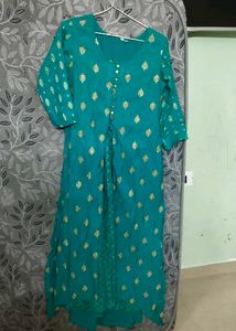 Teal Kurta Set with Gold Embroidery
