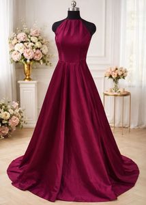 Elegant Burgundy Halter Neck Maxi Dress