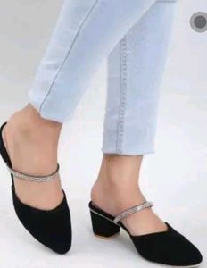 Stylish Black with Rhinestone Strap heels