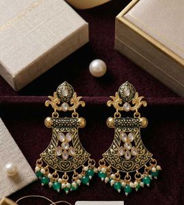 Designer Ethnic Earrings with Green Beads